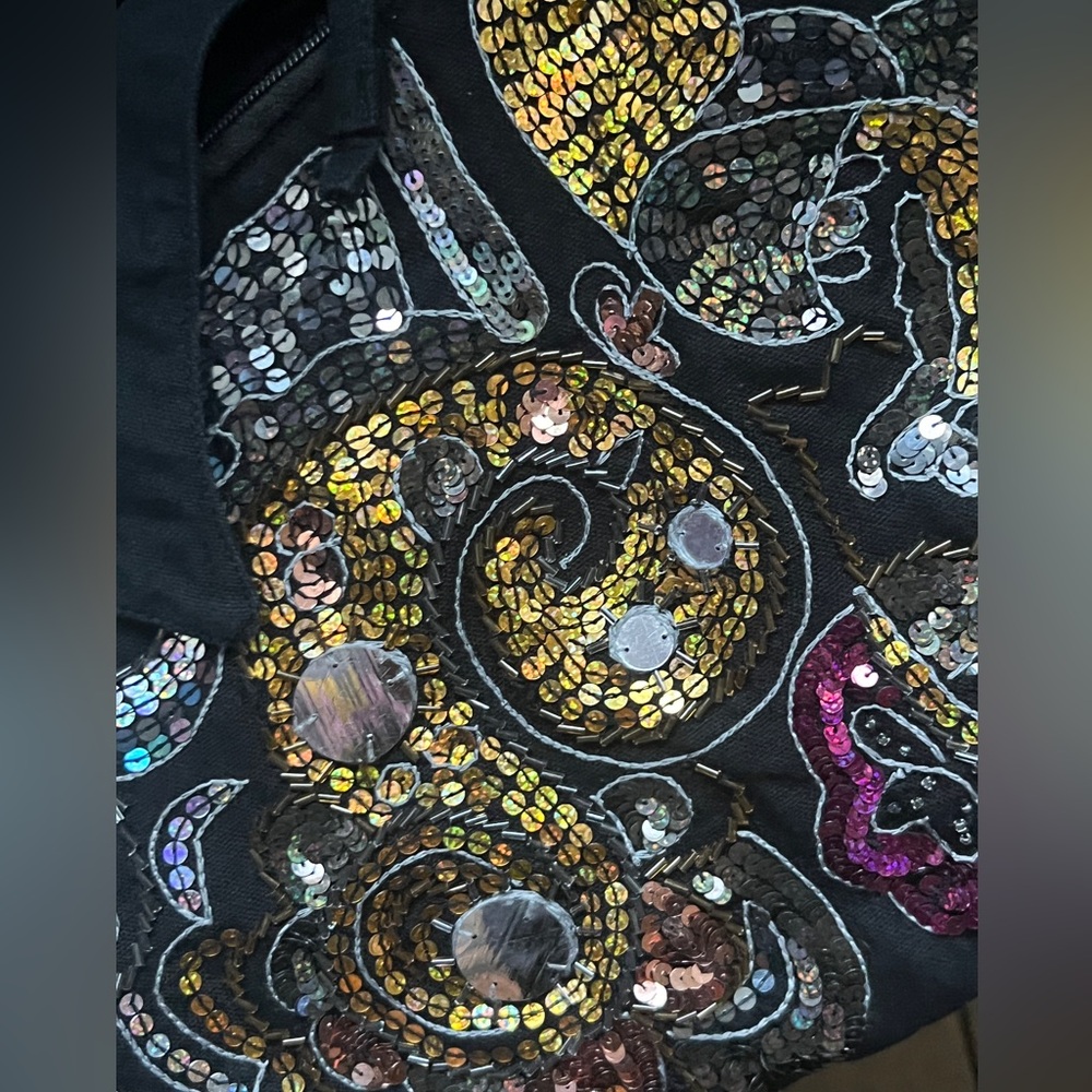 vintage bohemian style bag ,Black sequin and rhinestone embellished - Picture 6 of 11